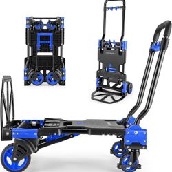 330LB Folding Hand Truck Heavy Duty Carrying, Combination of Four Wheels and Two Wheels Convertible Dolly Cart with Retractable Handle Dolly for Movin