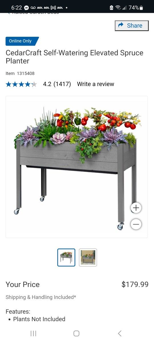 CedarCraft Self-Watering Elevated Spruce Planter $100