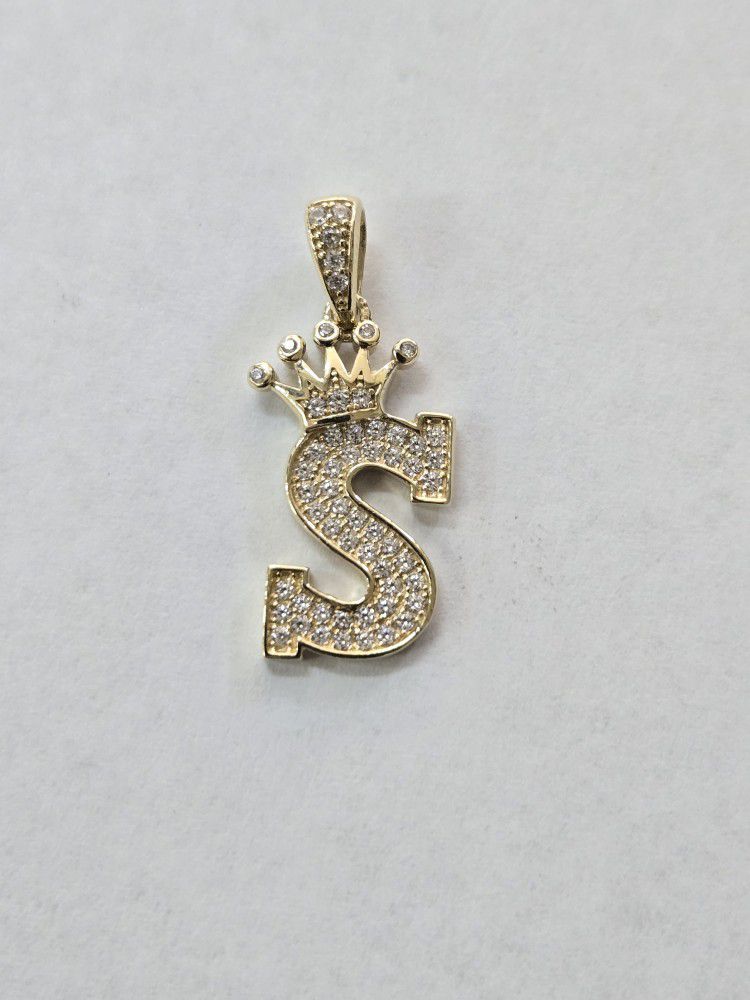 10kt Gold CZ Stone "S" Crown Charm 👑 