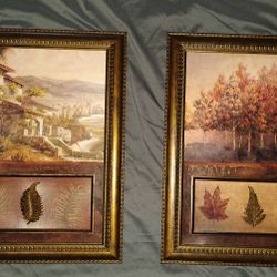 "Etch Series Spanish Cove" w/ raised leave at bottom by Winston Porter
Framed Wall Decor (19" x 14,75)
"Copper Forest" w/ raised leave at bottom 
by W