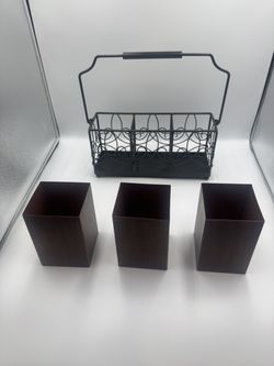 Southern Living at Home ESTATE Copper Metal Utensil Holder Caddy with Handle