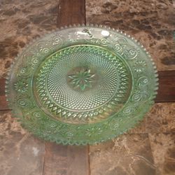 Tiara Chantilly Light Green Depression Glass Platter 