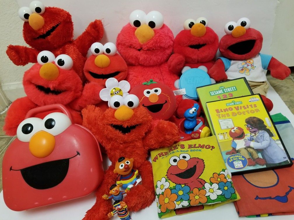 Lot of 20 Talking Elmo Dolls & Sesame Street Items
