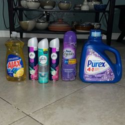Purex Detergent, Purex Crystals, Glade Spray, Ajax Dish Soap