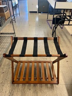 SONGMICS Solid Wood Luggage Rack Foldable Suitcase Stand Holder w/ Storage Shelf - Brown