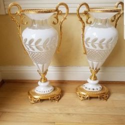 Italian Handcut Crystal Set Of 2 Vase