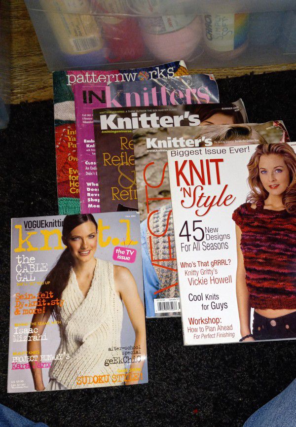 Knitting lots of yarn.  Over 50 packages.  Also include Knitting patterns and other items. 60.00 for