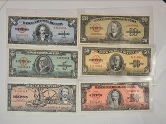 Billetes de la republica de cuba 1,5,10,20,50,100