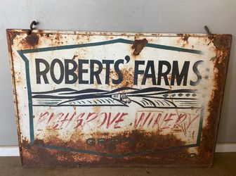 Vintage Metal Robert’s Farms Richgrove Winery Grapes Sign California Central Valley Rare