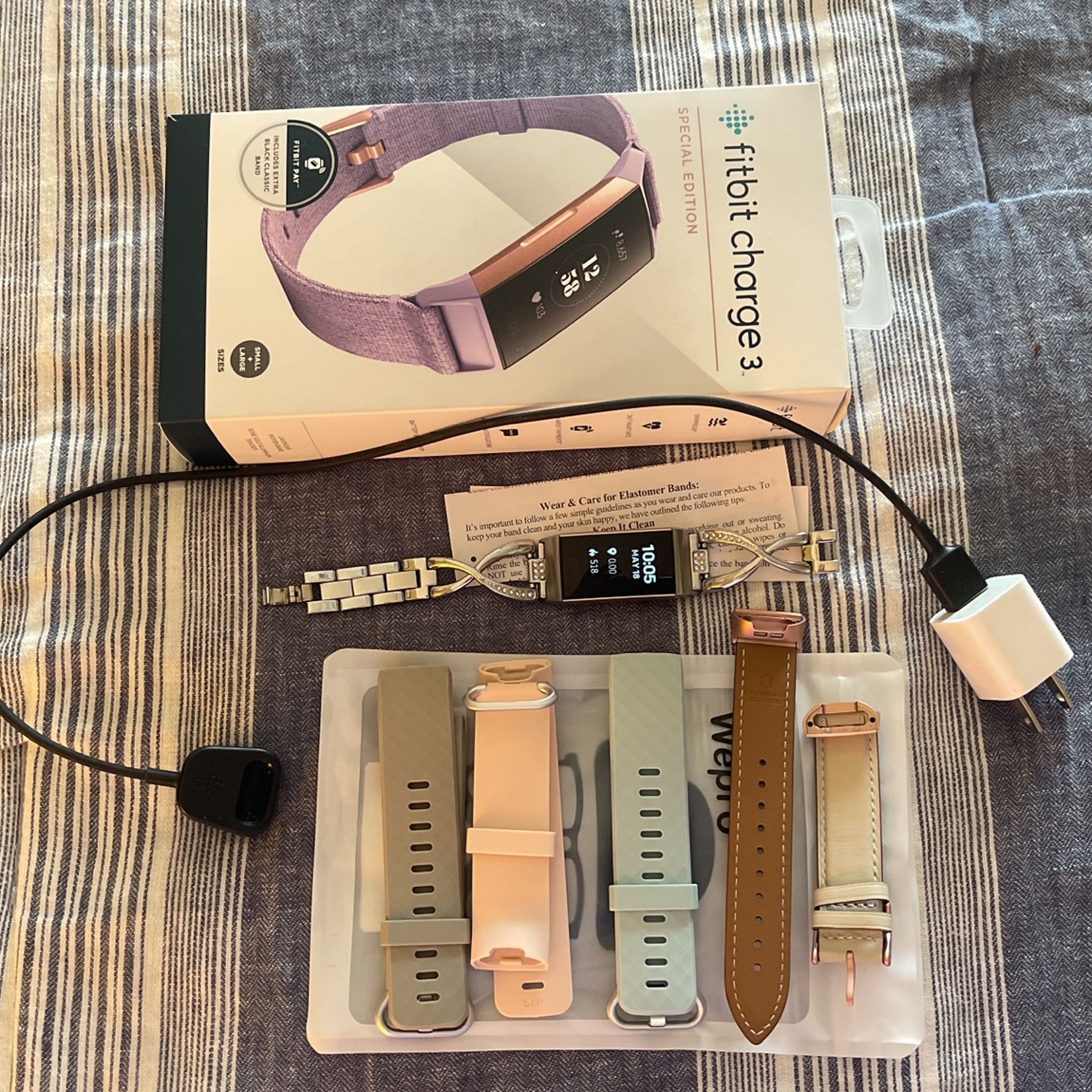 Fitbit Charge 3, Charger, Multiple Bands and Original Box