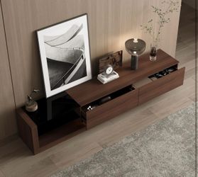 New-WOODTIME 89.4" W TV Stand with 3-Color Light for TVs up to 85 Inches, Modern Entertainment Center with Drawers and Glass Shelves, Long Media Conso