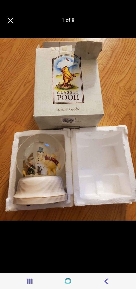 NEW in box classic Winnie the pooh disney michel musical snow globe snowman wish you merry christmas