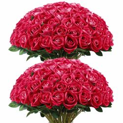 Coferset 50pcs Velvet Artificial Roses Flowers in Bulk,Hot Pink