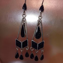 Sterling Silver & Black Sandstone Earrings 