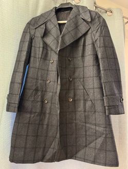 Checked gray insulated women pea coat
