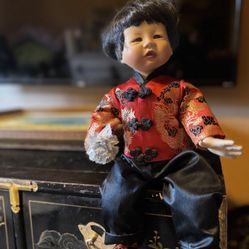 Vintage  Chinese Boy Porcelain Doll 