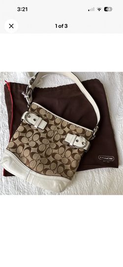 Coach Signature Monogram Small Shoulder Bag Zip Closure Dust Bag Brown/Beige