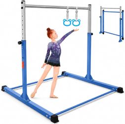 Gymnastics Bar for Kids Ages 3-18, 11-Height Adjustable Horizontal Bar Heavy Duty Steel Frame with 300 LBS Capacity,Includes Gymnastics Rings, 3.5-5.3