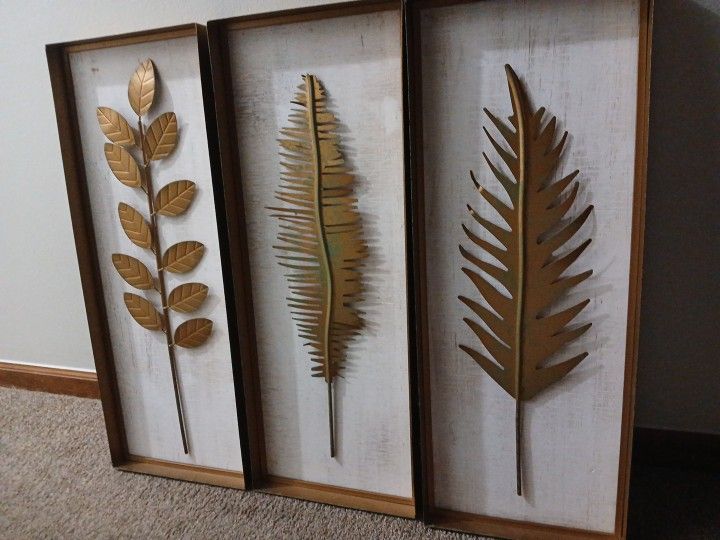 Trio Of Wood And Metal Wall Art 30inch X 12 Inch