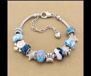 Ocean Charm Bracelet with Synthetic Stones - Alloy Starfish and Sea Turtle Beads(size 2nd picture)
