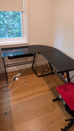 51" L Shaped Tempered Glass Office Table