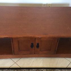 Mission Style Brown Maple Oak Cofffee Table With Both Sides door Open