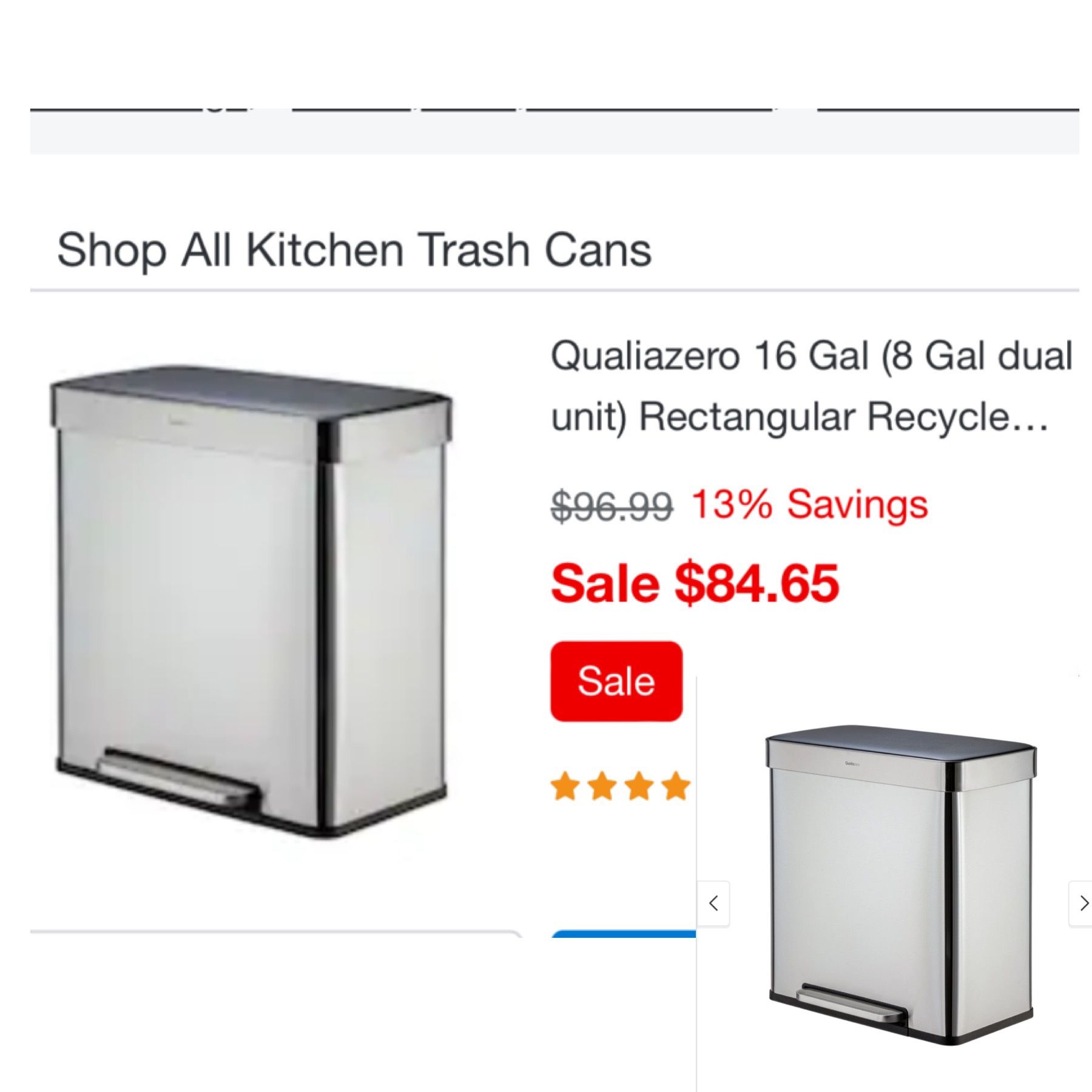 Qualiazero 16 Gallon Trash Can 8 Gallon Dual Compartment Step On Kitchen Trash Can Stainless Steel