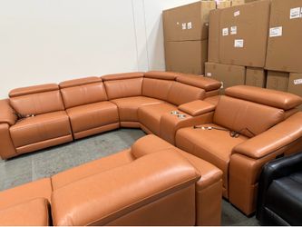 New Breathable Leather Power Recliner Sectional, Reclining Sectional Couch with Adjustable Headrest