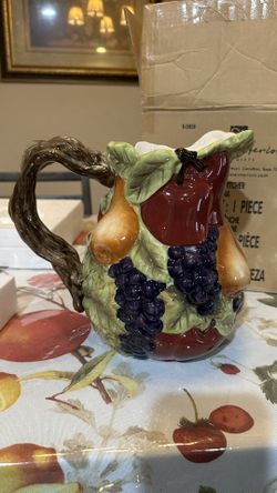 Home Interiors Sonoma Villa Hand Painted Fruit Pitcher Large Apples Pears Grapes