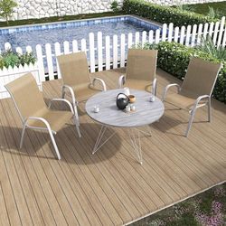 Patio Chairs Set of 4, Stackable Outdoor Dining Chairs for All Weather, Silver Outdoor Chair Garden Furniture for Backyard Deck, Beige