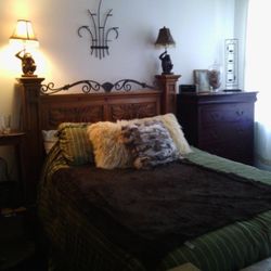 Queen Bed Frame with Mirror Wood/Wrought Iron