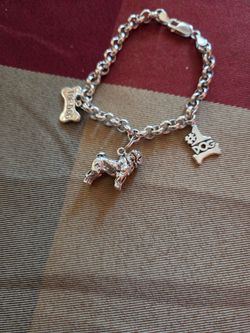 7 3/4 inch sterling silver pug charm bracelet