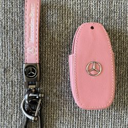 Pink Mercedes Benz Leather Keychain And Key Fab Holder (New In Package)  