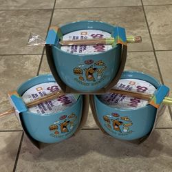 (3) SCOOBY-DOO CERAMIC BOWLS (Sold Separately) & WOODEN CHOPSTICKS 20 oz - NEW