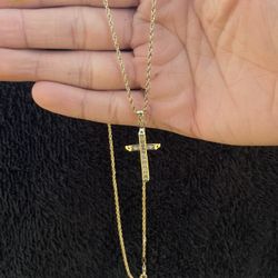 10k Gold Rope Chain 14k Pendant 