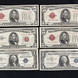 Various US Banknotes Red Silver Certificates 