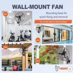 FAN VEVOR Wall-Mount Misting Fan, 30 Inch, 3-speed High Velocity Max. 9500 CFM, Waterproof Oscillating Industrial Wall Fan, Commercial or Residential