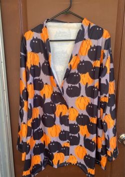 Halloween Cat Pumpkin Cardigan Top XL