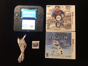 Nintendo Black/Blue 2DS Handheld System+3 Games(TMNT FIFA 13 FROZEN)