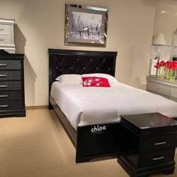 
÷ASK DISCOUNT COUPOn😎 queen King full twin bed dresser mirror nightstand bunk mattress box/3pcs÷amlia Black Upholstered Panel Bedroom Set 