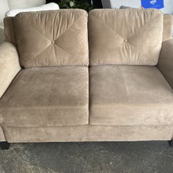 New Loveseat with Rolled Arms, Brown Fabric