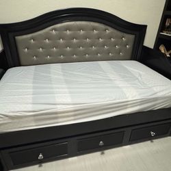 Daybed, makeup vanity, chair and mattress 