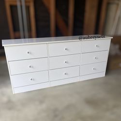 White 9 Drawer Dresser With Crystal Knobs 