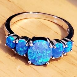 Silvertone And Blue Opal Ring 