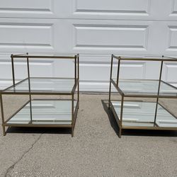 Mid Century West Elm Brass & Glass End Tables