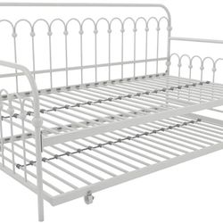 White Metal Trundle Full Bed frame 