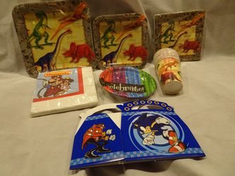 Boys birthday party paper Tableware Dinosaurs Mario Sonic plates cups napkins Lot