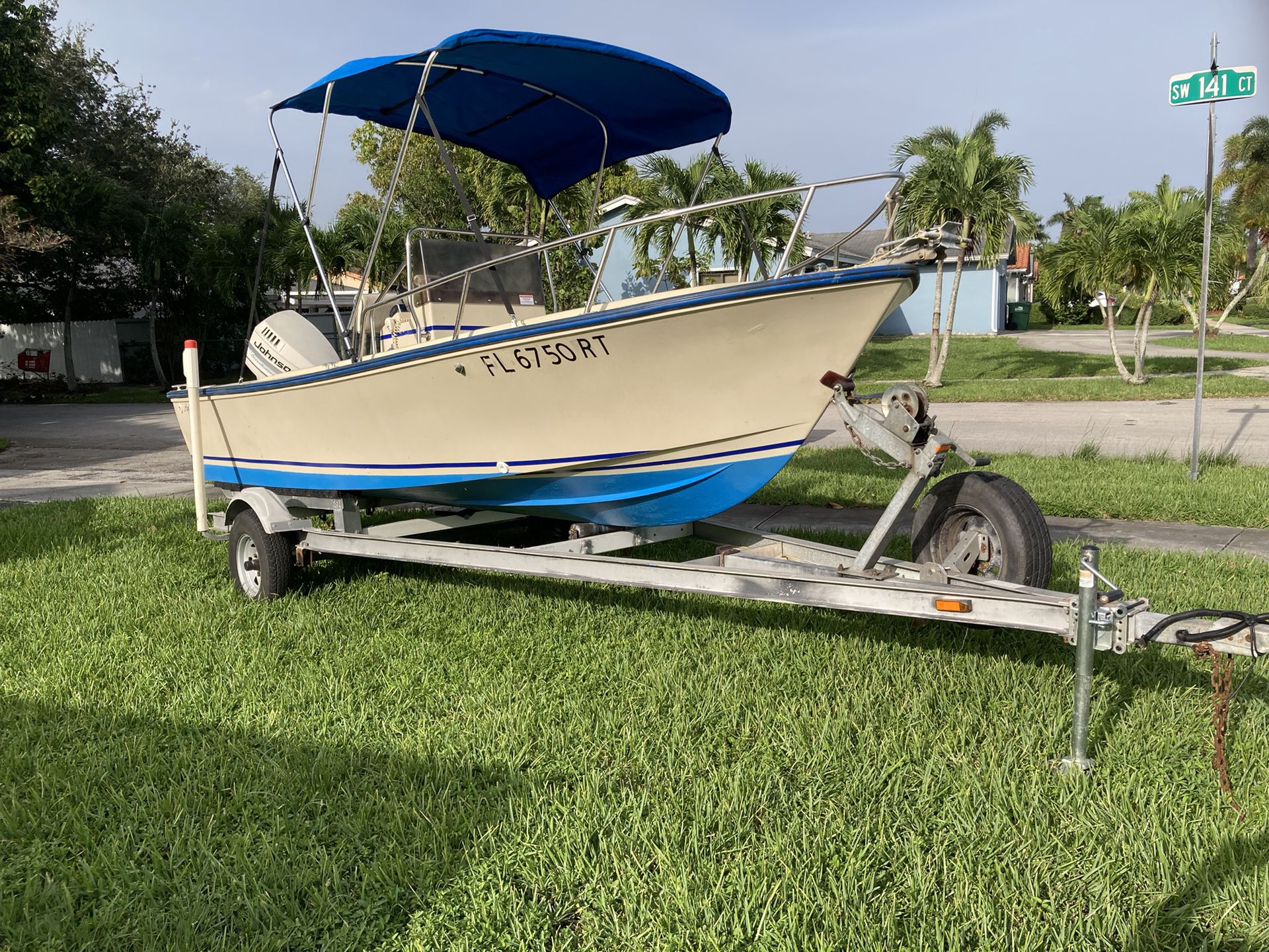 Aqua Sport 17’ With Johnson 90 HP,27 Gallons Gas Tank,aluminum Trailer, With New Lights,Bimini Top, Ready To Fish, Kendall West Area 