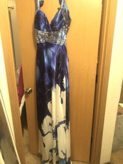 Long Royal blue/White Prom dress size 10
