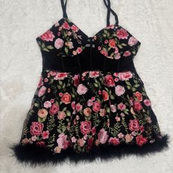 New 1x black lace floral embroidered dress boho festival flower lace short rave